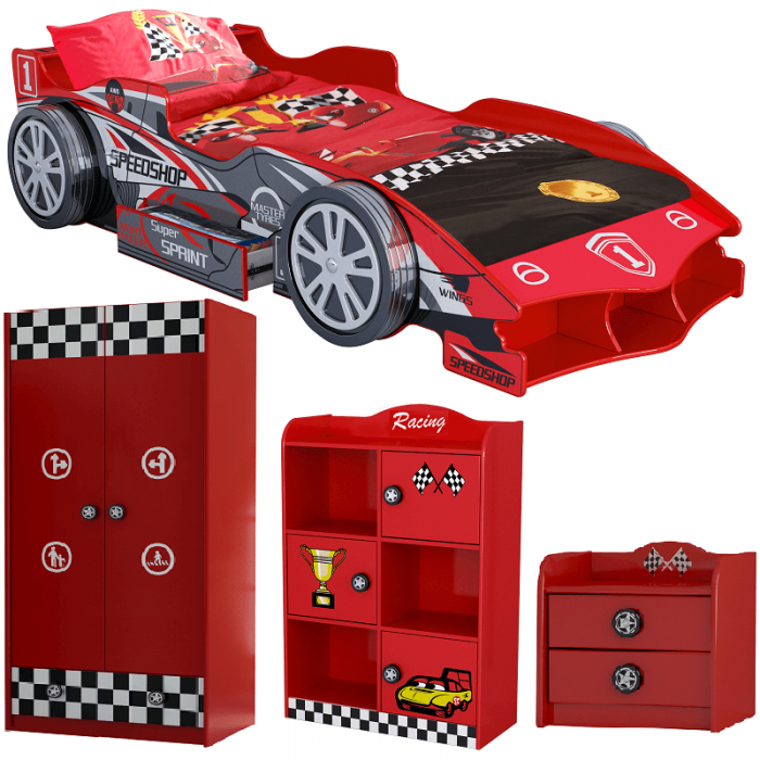 Set Formula 1 Car - 4 piese (pat, dulap, biblioteca, noptiera)